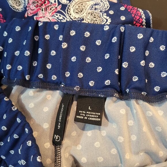 New Directions Womens Blue Paisley Border Print Wide-Leg Pants L Polyester/Spand - Picture 6 of 9